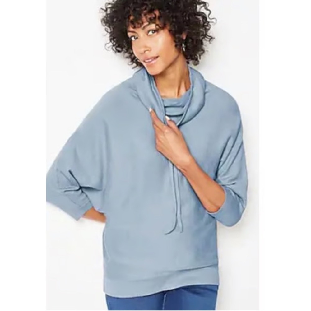 J. Jill Pure Jill Powder Blue Mock Neck Sweater L Organic Cotton Cashmere NWT